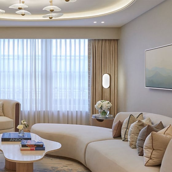 sofa with cushions, coffee table with books